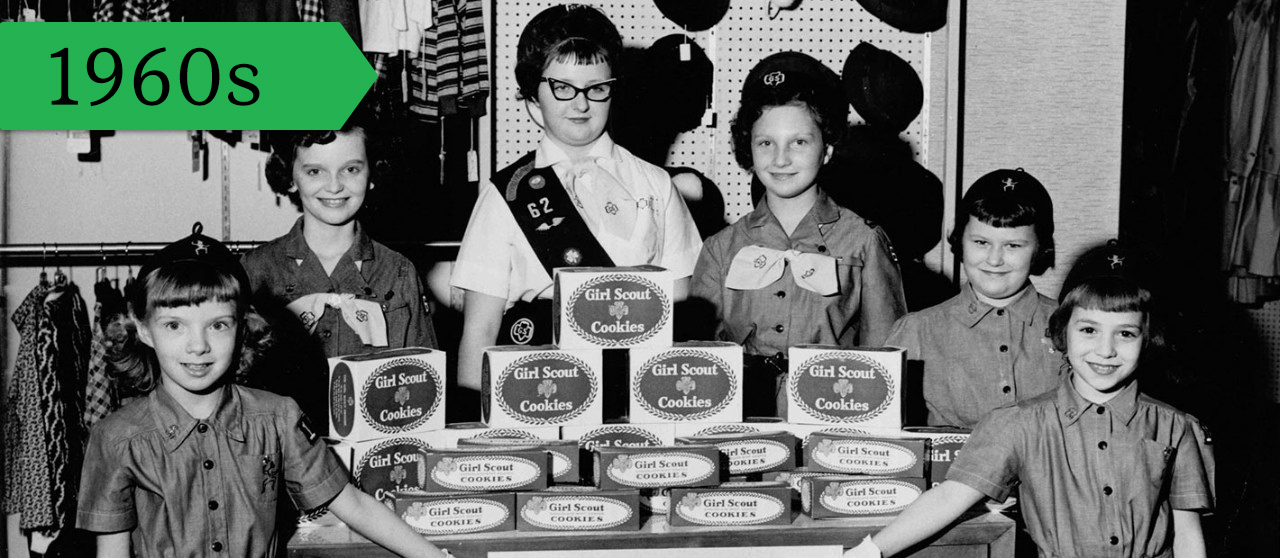 Girl Scouts show off their Girl Scout Cookie display, 1960. 